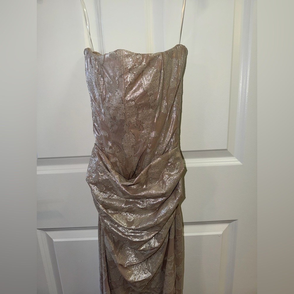 House of CB Strapless Satin-Lace Corset Maxi Dress - gold - Picture 4 of 6